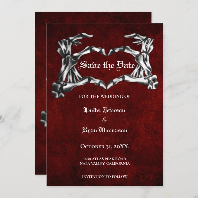 Gothic halloween wedding save the date invitation (Front/Back)