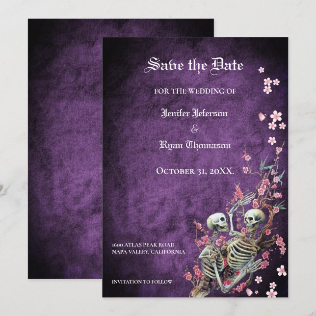 Gothic halloween wedding save the date invitation (Front/Back)