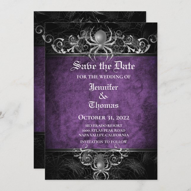 Gothic halloween wedding save the date invitation (Front/Back)