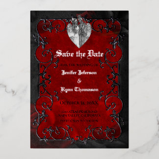 Gothic halloween wedding save the date invitation foil invitation
