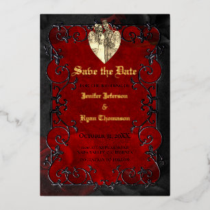 Gothic halloween wedding save the date invitation foil invitation
