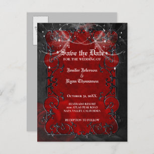 Gothic halloween wedding save the date postcard