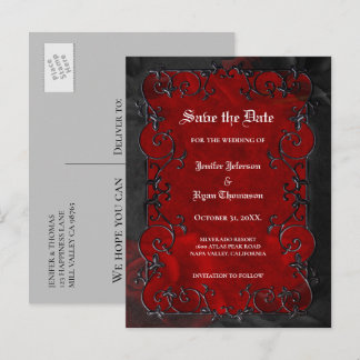 Gothic halloween wedding save the date postcard
