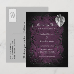 Gothic halloween wedding save the date postcard