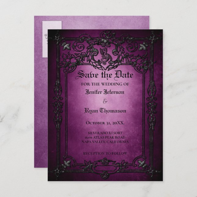 Gothic halloween wedding save the date postcard (Front/Back)