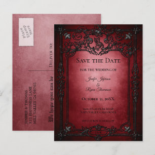 Gothic halloween wedding save the date postcard