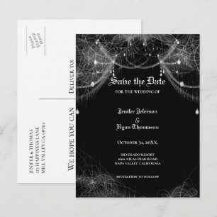 Gothic halloween wedding save the date postcard