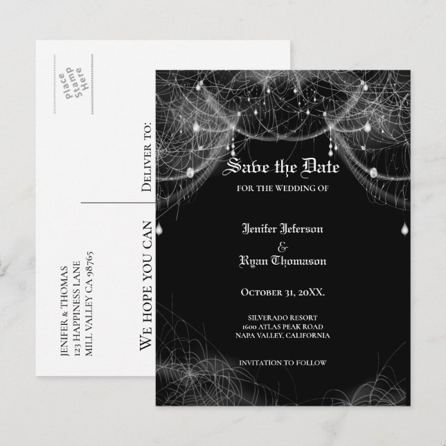 Gothic halloween wedding save the date postcard (Front/Back)