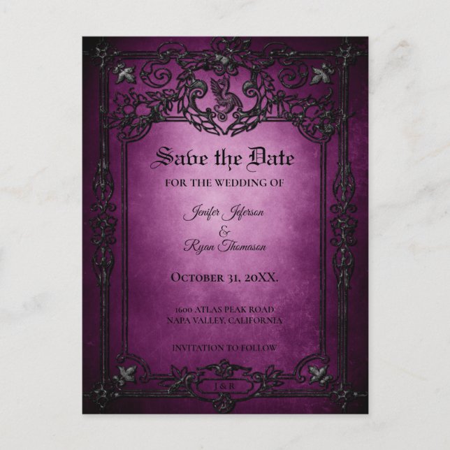 Gothic halloween wedding save the date postcard (Front)