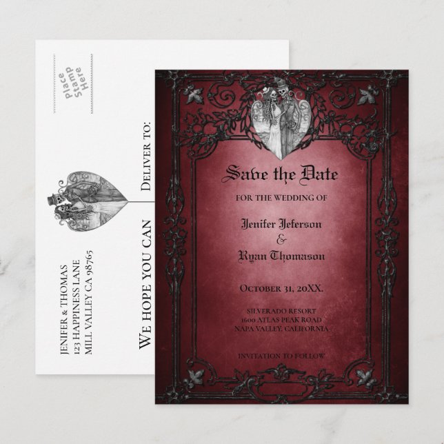 Gothic halloween wedding save the date postcard (Front/Back)