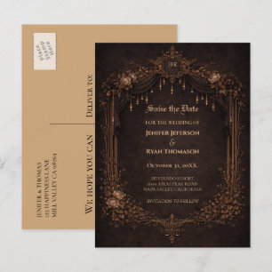 Gothic halloween wedding save the date postcard