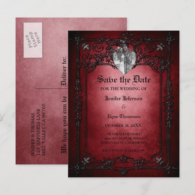 Gothic halloween wedding save the date postcard (Front/Back)