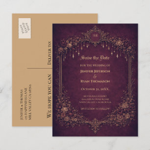 Gothic halloween wedding save the date postcard