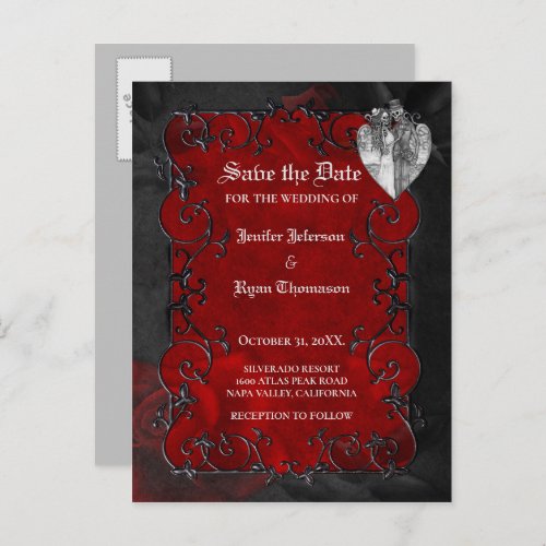 Gothic halloween wedding save the date postcard