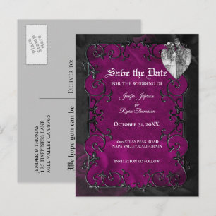 Gothic halloween wedding save the date postcard
