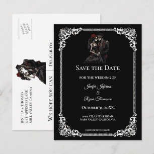 Gothic halloween wedding save the date postcard