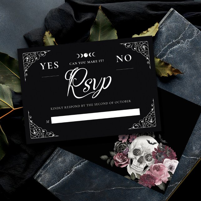 Gothic Halloween Wedding Spirit Board Black RSVP Card (Gothic Halloween Wedding Spirit Board Black RSVP Card)