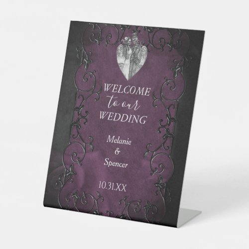 Gothic halloween wedding Welcome Plaque Pedestal S Pedestal Sign