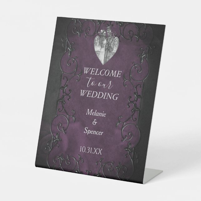 Gothic halloween wedding Welcome Plaque Pedestal S Pedestal Sign (Front)