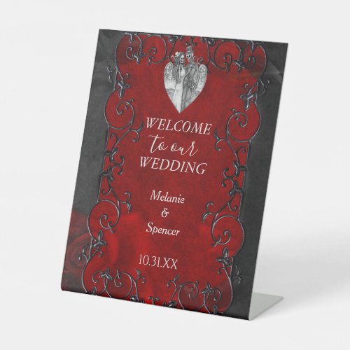 Gothic halloween wedding Welcome Plaque Pedestal Sign