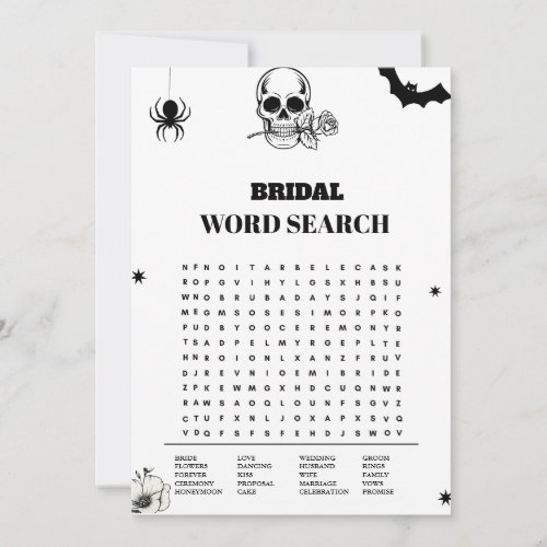 Gothic Halloween Weding Word Search Game Card