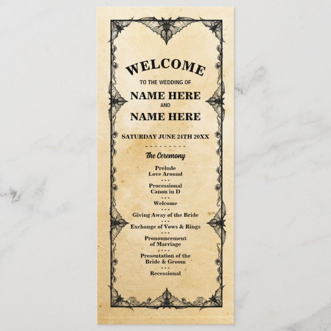 Gothic Halloween Welcome Menu Wedding Ceremony (Front)