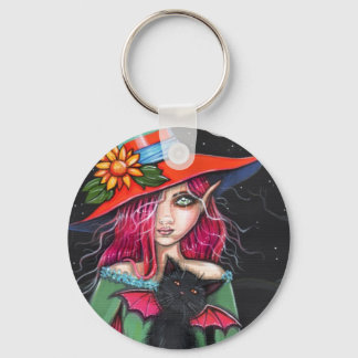 Gothic Halloween Witch Cat Keychain