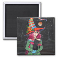Gothic Halloween Witch Cat Magnet