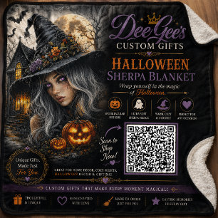 Gothic Halloween Witch Illustration Sherpa Blanket