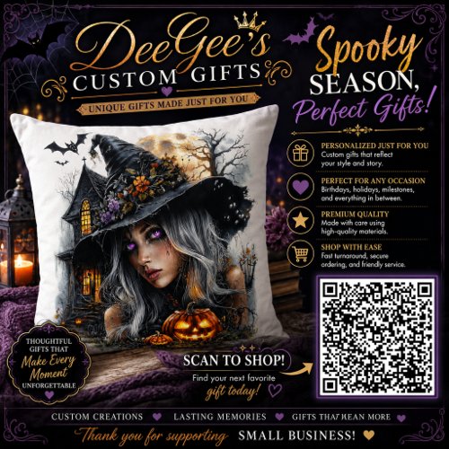 Gothic Halloween Witch Illustration Throw Pillow
