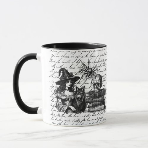Gothic Halloween witch skull spider wolf Mug