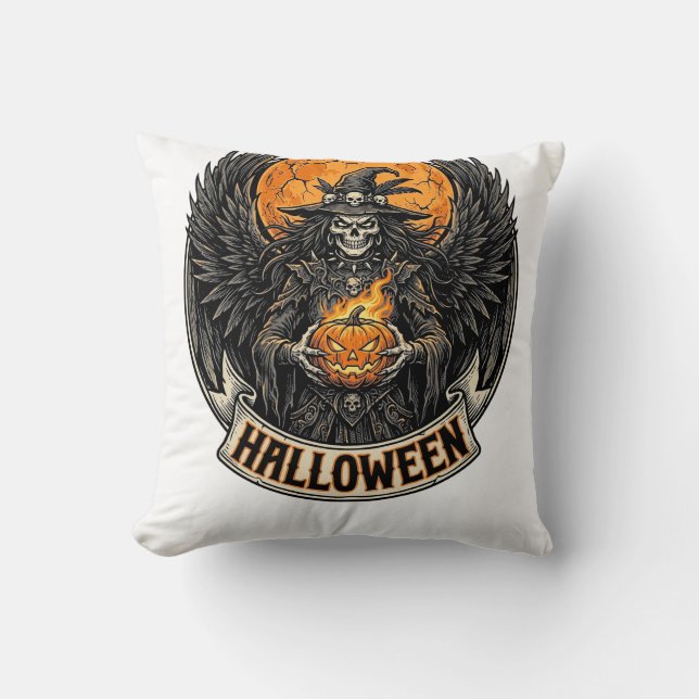 Gothic Halloween Witch Vintage Throw Pillow (Front)