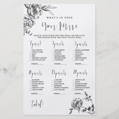 Gothic Hand drawn Flowers bridal shower game flyer