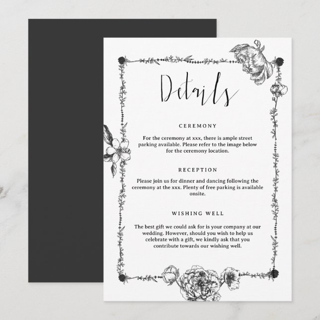 Gothic Hand drawn Flowers Detail Enclosure Card (Front/Back)