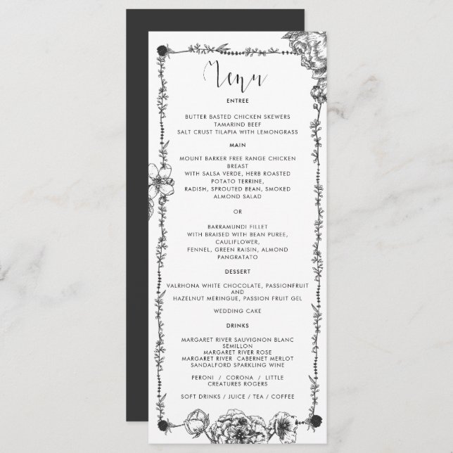  Gothic Hand drawn Flowers Menu Card (Front/Back)