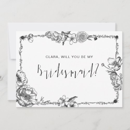 Gothic Hand drawn Flowers Skull bridesmaid card