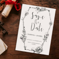Gothic Hand drawn Flowers Skull Save the date Invi