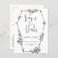 Gothic Hand drawn Flowers Skull Save the date 