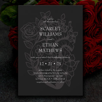 Gothic Handfasting Black Floral Heart Elegant Invitation