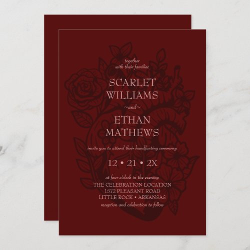 Gothic Handfasting Blood Red Floral Heart Elegant Invitation