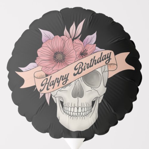 Gothic happy birthday skull balloon