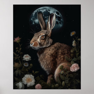Gothic Hare And Moon Art Print Poster