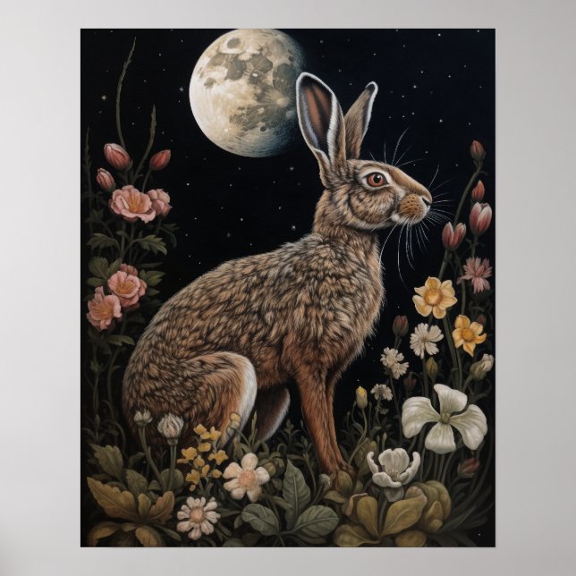 Gothic Hare And Moon Art Print Poster (Front)