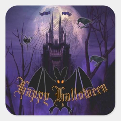 Gothic Haunted Castle Happy Halloween  Square Sticker