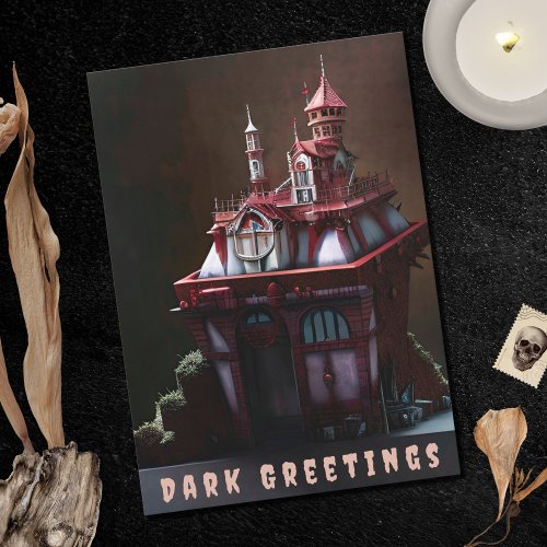 Gothic Haunted Family Victorian Red House Greeting Card