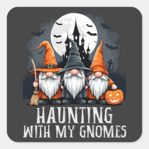 Gothic Haunted Halloween Gnome Trio Vintage Castle Square Sticker