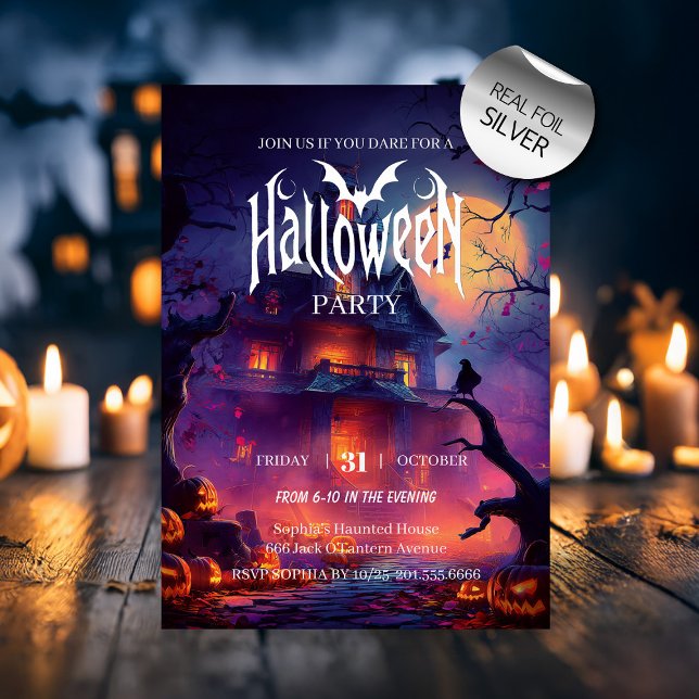 Gothic Haunted House Halloween Foil Invitation (Creator Uploaded)