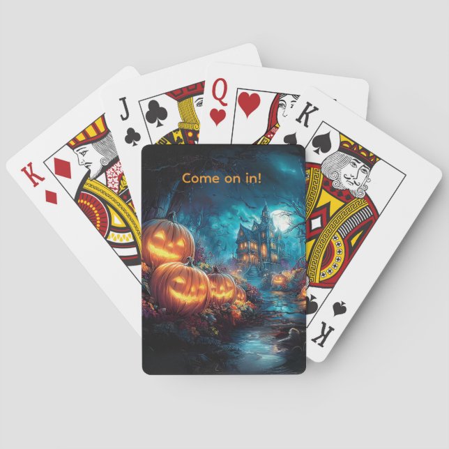 Gothic Haunted House Jack-O-Lanterns  Poker Cards (Back)