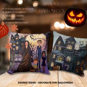 Gothic Haunted House Monster Family Pillow
