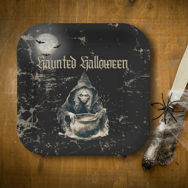 Gothic Haunted House Witch Halloween Costume Party Paper Plates (Creator Uploaded)